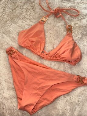 coral gold hardware bikini 🧡☀️ vintage beach babe vibe